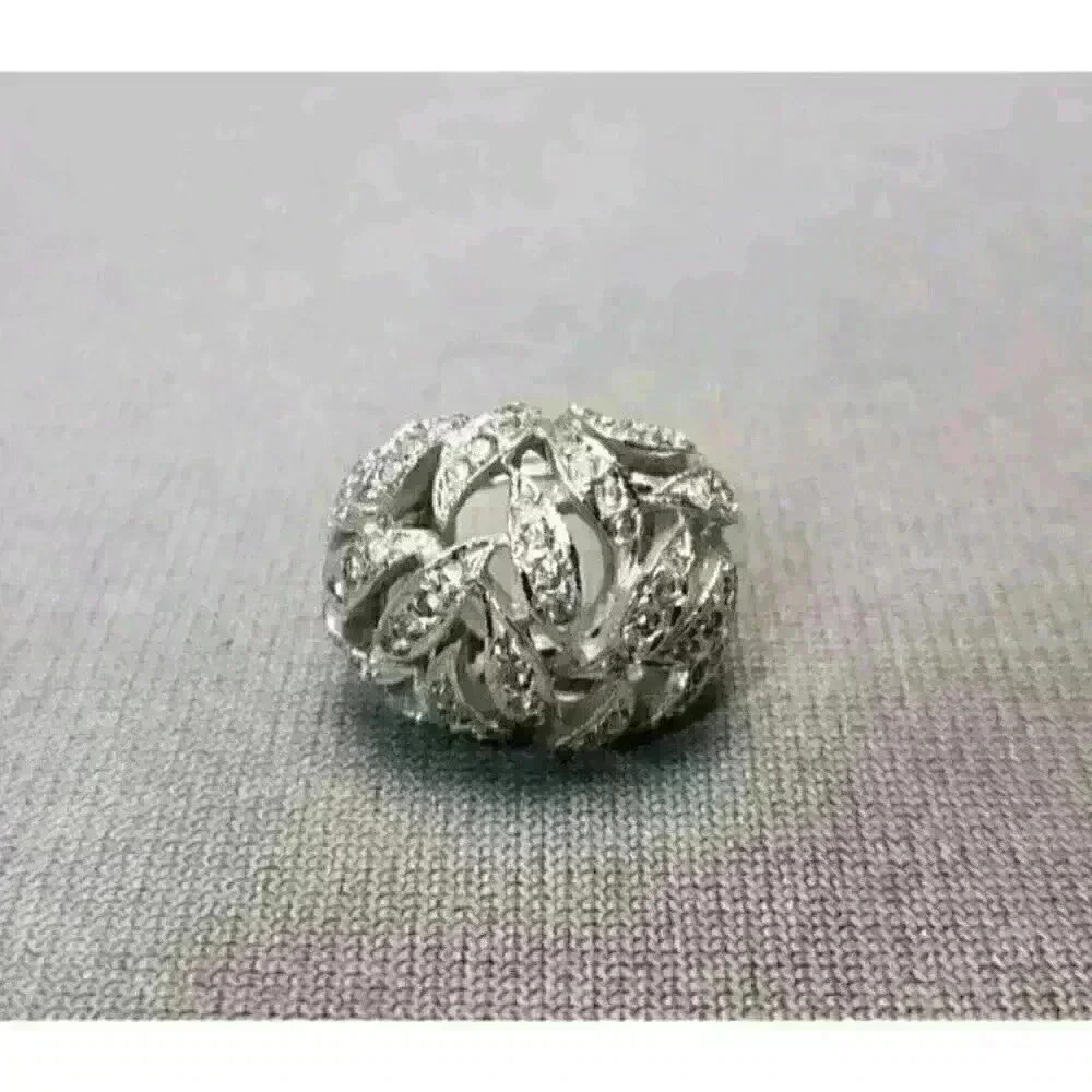 Sterling Silver Pave Leaves Dome Ring .925 Band CZ Ring Cubic Zirconia Size 8